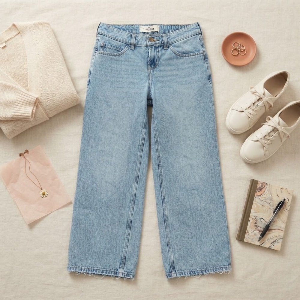 Hollister Low-Rise Baggy Jeans Light Wash Wide Leg Denim W26 Short 2S